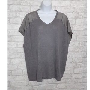 Eileen Fisher Popover Tee Top Gray Linen Silk Classic Minimalist‎ Size Large